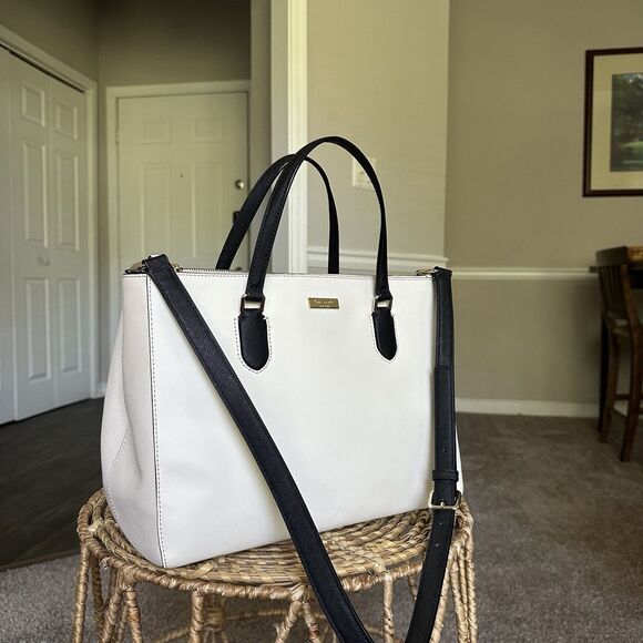 kate spade Handbags - Kate Spade Leighann Colorblock Leather Tote Satchel Light Cream Beige Black
